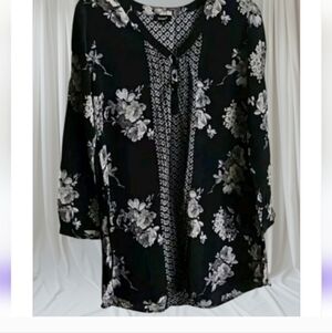 Tolani Silk Dress Black Floral Tunic Small